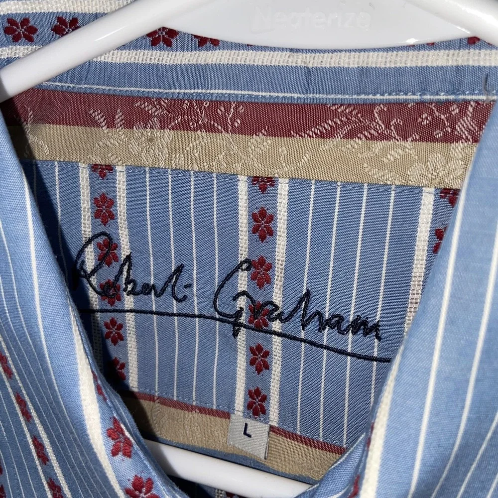 Robert Graham Shirt Mens Large Button Up Long Sleeve Flip Cuffs Striped Designer